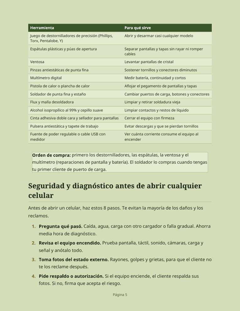 Página interior: Herramientas, seguridad y diagnóstico